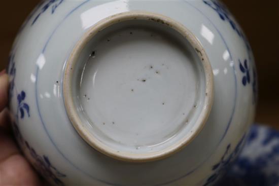 18th century Chinese porcelain: a blue and white plate, a bowl and an Imari teapot and cover